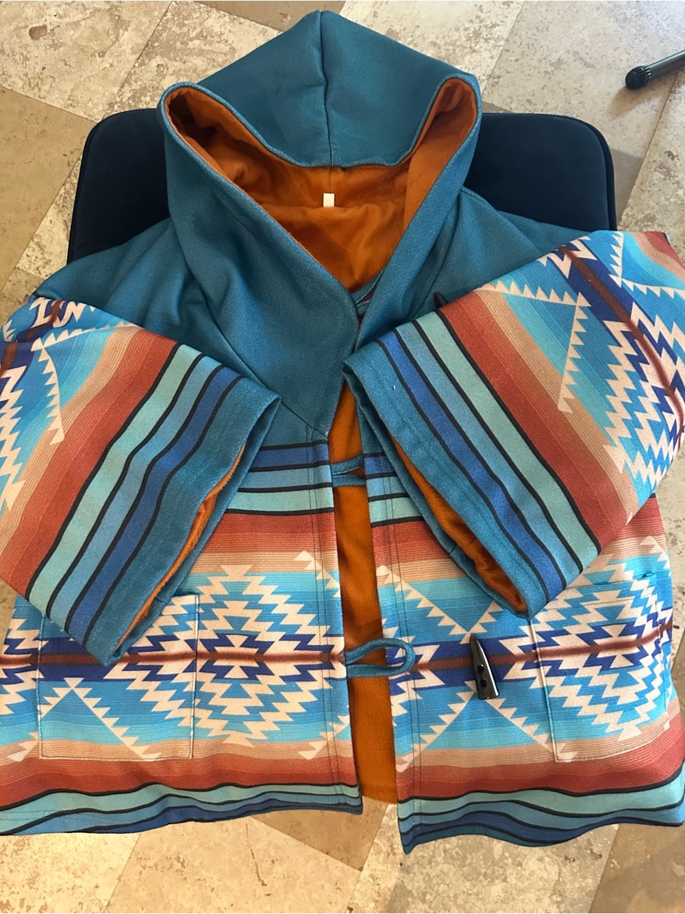 Turquoise Aztec Pattern Toggle Jacket - Picture 9 of 13